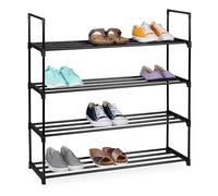 Relaxdays Étagère à chaussures à 4 niveaux, système d'emboîtement, H x l x P : 72 x 92 x 30 cm, étagère à chaussures en métal, peu encombrante, noire