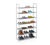 Relaxdays Étagère à chaussures à emboîter, meuble en métal, 7 étages, rangement à emboîter, argent/blanc
