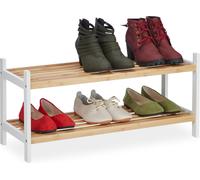 relaxdays Étagère à Chaussures Support avec 2 Niveaux, 6 Paires, Bambou et Bouleau, HP 33 x 70 x 26 cm, Nature