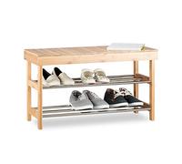 Relaxdays Étagère à chaussures Banquette, Rack chaussures Bambou 6 paires, Banc Espace Rangement, 43x74x30 cm, nature -