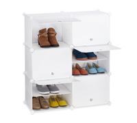 Relaxdays Étagère à Chaussures, système d’emboîtement, 12 Compartiments, 6 Portes, HLP 95x85x31,5 cm, Blanche