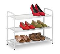 Relaxdays Étagère à Chaussures compacte, pour 6 Paires, en métal, 3 Niveaux, H x L x P : 48 x 60 x 25 cm, Blanche