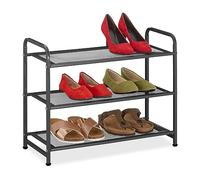 Relaxdays Étagère à Chaussures compacte, pour 6 Paires, en métal, 3 Niveaux, H x L x P : 48 x 60 x 25 cm, Noire, Noir