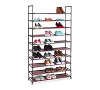 relaxdays Étagère à Chaussures, emboîtement, Tissu, 10 Niveaux, 50 Paires, 176,5 x99x29,5 cm, Bordeaux