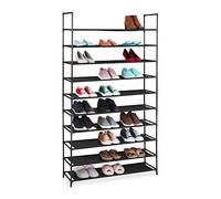 relaxdays Étagère à Chaussures, emboîtement, Tissu, 10 Niveaux, 50 Paires, 176,5 x99x29,5 cm, Noir