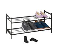 Relaxdays Étagère à Chaussures en métal, 2 Niveaux, empilable, Porte-Chaussures HLP 33,5x70x26 cm, pour 6 Paires, Noir
