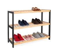Étagère à Chaussures Relaxdays, H x L x P : 55 x 70 x 26 cm, Bambou, 3 Niveaux, 9 Paires, Nature/Noir