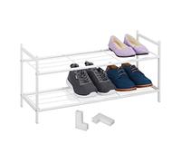 Relaxdays Étagère à Chaussures en métal, 2 Niveaux, empilable, Blanc | porte-chaussures HLP 33,5x70x26 cm, pour 6 paires