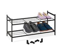 Relaxdays Étagère à Chaussures en métal, 2 Niveaux, empilable, Porte-Chaussures HLP 33,5x70x26 cm, pour 6 Paires, Noir