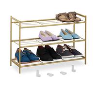Relaxdays Étagère à Chaussures en métal, 3 Niveaux, empilable, Porte-Chaussures HLP 50x70x26 cm, 9 Paires, doré
