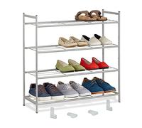 Relaxdays Étagère à Chaussures en métal, 4 Niveaux, empilable, Porte-Chaussures HLP 70x70x26 cm, pour 12 Paires, argenté