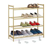 Relaxdays Étagère à Chaussures en métal, 4 Niveaux, empilable, Porte-Chaussures HLP 70x70x26 cm, pour 12 Paires, doré