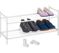 Relaxdays Étagère à Chaussures en métal, 2 Niveaux, empilable, Porte-Chaussures HLP 33,5x70x26 cm, pour 6 Paires, Blanc