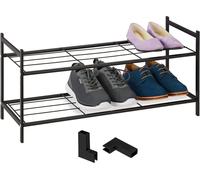 Relaxdays Étagère à Chaussures en métal, 2 Niveaux, empilable, Porte-Chaussures HLP 33,5x70x26 cm, pour 6 Paires, Noir