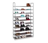 Relaxdays Étagère à Chaussures en Tissu, HLP : 175,5x100x29 cm, 50 Paires, 10 étages, système d'emboîtement, XXL, Marron