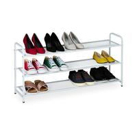 Relaxdays Étagère à Chaussures, Jusqu’à 12 Paires, 3 Niveaux, compacte, H x L x P : 48 x 100 x 25,5 cm, Blanche