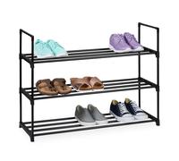 relaxdays Étagère à Chaussures, système d'emboîtement, 3 Niveaux, 12 Paires, HLP 67x90,5x30,5 cm, Rangement métal, Noir