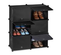 Relaxdays Étagère à Chaussures, système d’emboîtement, 12 Compartiments, 6 Portes, HLP 95x85x31,5 cm, Noire