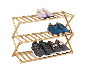 Relaxdays Étagère à Chaussures Pliable, 3 étages, 9 Paires, Maison, Camping, Support Bambou, HLP : 46x67x26 cm, Nature