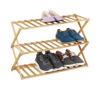 Relaxdays Étagère à Chaussures Pliable, 3 étages, 9 Paires, Maison, Camping, Support Bambou, HLP : 46x67x26 cm, Nature
