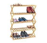 Relaxdays Étagère à Chaussures Pliable, 5 étages, 15 Paires, Maison et Camping, Support Bambou, HLP 89x65x26 cm, Nature