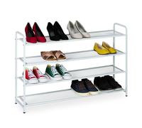 Relaxdays Étagère à Chaussures pour 16 Paires, métallique, compacte, 4 Niveaux, HLP : 65 x 100 x 25,5 cm, Blanche
