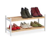 relaxdays Étagère à Chaussures Support avec 2 Niveaux, 6 Paires, Bambou et Bouleau, HP 33 x 70 x 26 cm, Nature