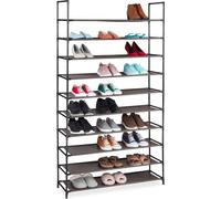 relaxdays Étagère à Chaussures, emboîtement, Tissu, 10 Niveaux, 50 Paires, 176,5 x99x29,5 cm, Marron