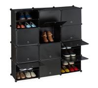 Relaxdays étagère à Chaussures, Système D'emboîtement, 24 Compartiments, 12 Portes, Hlp 125x125x31,5 Cm, Noire