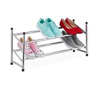 Relaxdays Étagère à Chaussures téléscopique, 2 étages, 10 Paires, métal et Plastique, HxLxP : 36x16-115 x23 cm, argenté