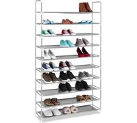 Relaxdays étagère à chaussures tissu, HBT : 175,5x100x29 cm, pour 50 paires de chaussures, 10 étages, système d'emboîtement, support à chaussures XXL, gris