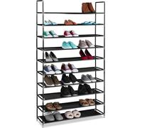 Relaxdays étagère à chaussures tissu, HBT : 175,5x100x29 cm, pour 50 paires de chaussures, 10 étages, système d'emboîtement, support à chaussures XXL, noir