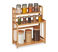 Relaxdays Étagère à épices, bambou, réglable, organiseur de cuisine, 3 niveaux, H x L x P 50 x 41,5 x 18 cm, nature