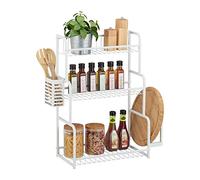 Relaxdays Étagère à épices, pour Le Plan de Travail, en métal, HLP : 60,5 x 53 x 22 cm, Support pour ustensiles, Blanche
