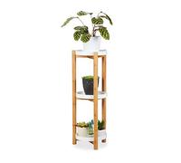 Relaxdays Etagère à Fleurs, 3 étages, Bambou et MDF, Rond, Moderne pour l’intérieur, HxL: 79 x 30 x 30 cm, Naturel/Blanc