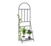 Relaxdays Etagère à Fleurs avec Treillis, Jardin, Balcon, terrasse, Acier, Support à Plantes, 200 x 70 x 40 cm, Noir