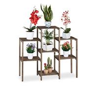 Relaxdays Etagère à fleurs, Design simple-chic, Pour l’intérieur, Salon et cuisine, étagère à plantes, taille L, marron