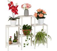 Relaxdays Etagère à fleurs en bois, Espace de rangement pour plantes, Escalier à fleurs décoratif d’intérieur, blanc, M