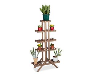 Relaxdays Etagère à fleurs en bois escalier pour plantes échelle fleur intérieur HxlxP: 142,5 x 83 x 28,5 cm, brun foncé
