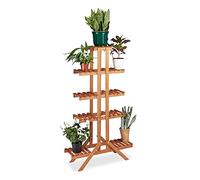 Relaxdays Etagère à fleurs en bois escalier pour plantes échelle plantes intérieur HxlxP: 142,5 x 83 x 28,5 cm brun miel