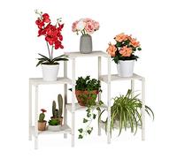 relaxdays Etagère bois, Espace de rangement pour plantes, Escalier à fleurs décoratif d’intérieur, blanc, 70 x 89 x 26,5 cm