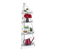 Relaxdays Étagère à Fleurs et Plantes, métal, 4 étages, extérieur et intérieur, HxLxP : 113,5x31x31 cm, Coin, argenté