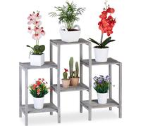 Relaxdays Etagère à fleurs, Design simple-chic, Intérieur, Salon, cuisine, étagère à plantes, HLP 70 x 89 x 27 cm, gris