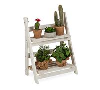Relaxdays Etagère à Fleurs, pour l’intérieur et Le Balcon, Simple et Chic, Pliante, 51x41x25 cm, 2 marches, Blanc, 51 x 41 x 25 cm