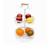 Relaxdays Etagère à Fruits 2 Niveaux, Panier en métal Moderne pour Fruits et légumes, Blanc