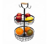 Relaxdays Etagère à Fruits à Deux Niveaux, Corbeille Moderne en métal pour la Cuisine, Noir