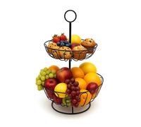 Relaxdays Etagère à Fruits à Deux Niveaux, Panier Moderne en métal pour Fruits et légumes, Noir