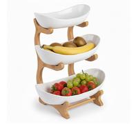Relaxdays Étagère à fruits en bambou 3 niveaux 34 x 25 x 10 cm cuisine naturel/blanc