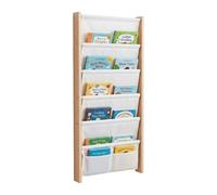 Relaxdays étagère à Livres, 7 Poches en Tissu, Fixation Murale, Blanc