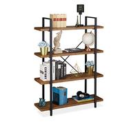 relaxdays Etagère à Livres à 4 Niveaux, Design Industriel, 140 x 105 x 33,5 cm, MDF & métal, séparateur de pièce, Marron